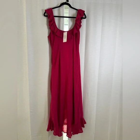 Loucia Pink Ruffle Midi Dress | Romantic Date Night, Cocktail Holiday NWT Size M - Picture 7 of 12
